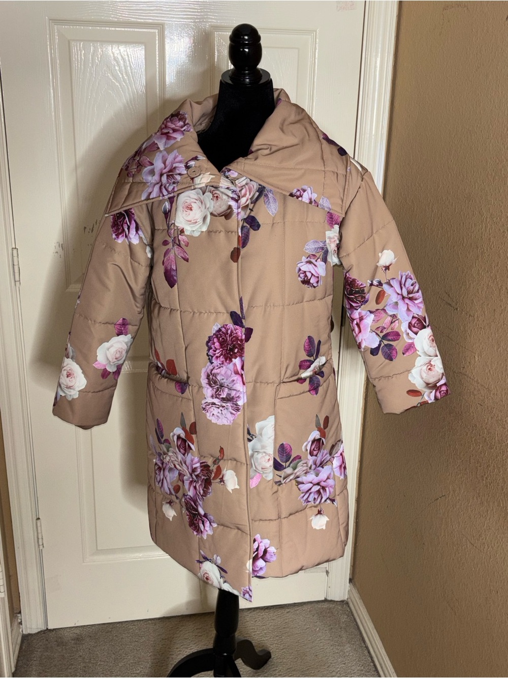 Isaac Mizrahi Live! Quilted Floral Printed Puffer Coat-Pink-XS - Picture 2 of 10